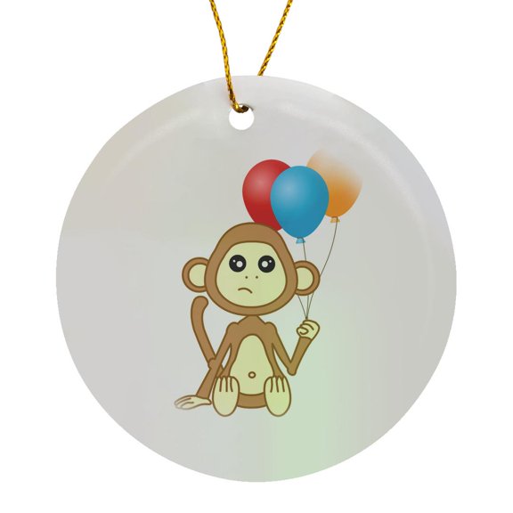 3drose, Birthday Balloons Baby Monkey, Circle Porcelain Ornament