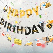 2pcs Construction Vehicle Birthday Banner Set, Kids Party Bunting Garland Decoration for Birthday Party Supplies