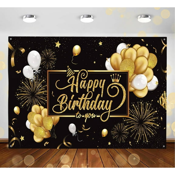 Birthday Banner Backdrop Decoration Large Black Gold Party Sign Poster Photo Booth for Men Women 30th 40th 50th 60th 70th 80th Party 70.8 x 45 inch