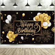 Birthday Banner Backdrop Decoration Large Black Gold Party Sign Poster Photo Booth for Men Women 30th 40th 50th 60th 70th 80th Party 70.8 x 45 inch