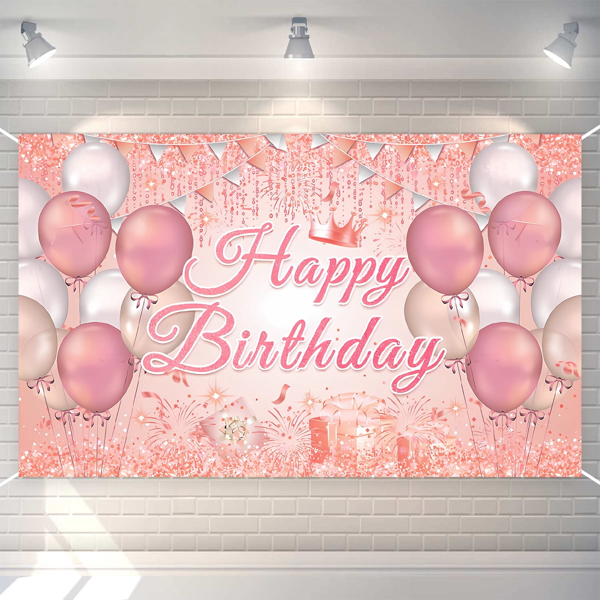 Birthday Banner Happy Birthday Party Supplies for Women Men Giant Glitter Birthday Backdrop Photography Backgrounds Decoration 70.86" x 43.3" Pink