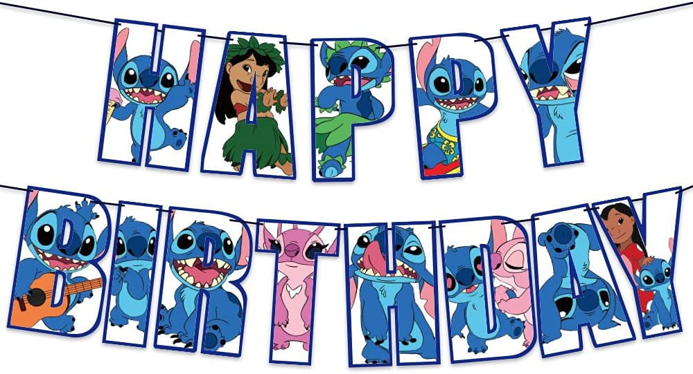 Lilo and Stitch Party Supplies, 101PCS Birthday Decorations Set Include  Banner, Balloons, Stickers, Hanging Swirls, Cake Cupcake Toppers,  Tablecloth