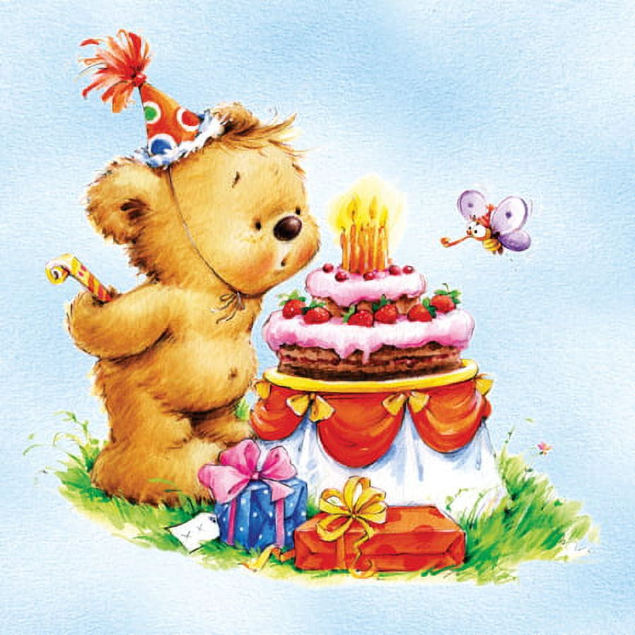 Birthday Bear Blue Kids Party - Decorative Lunch Paper Napkins 100pcs - Perfect for Decoupage, Party, Birthday, Special Occasions, Baby Shower