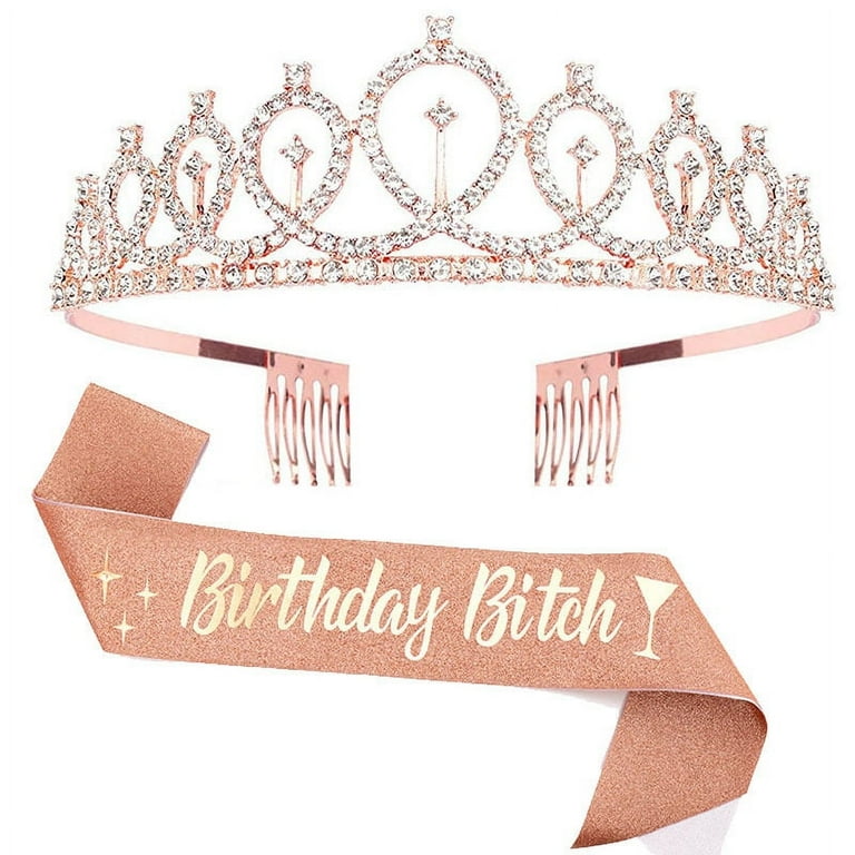 Birthday Queen Tiara And Sash Set - Glitter Crystal Rhinestone Birthday Party Favors | Buy Now