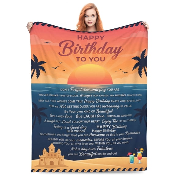 Birthday Blanket, Flannel Happy Birthday Print, All Season Throw, Warm Soft Plush Cozy Blanket 50x40