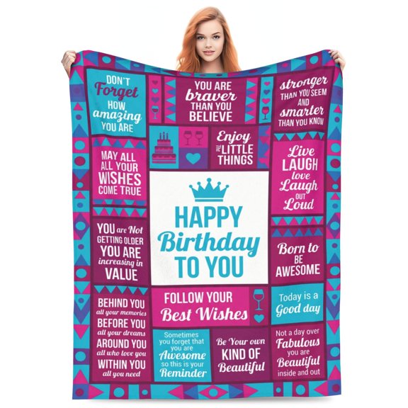 Birthday Blanket, Flannel Happy Birthday Print, All Season Throw, Warm Soft Plush Cozy Blanket 50x40