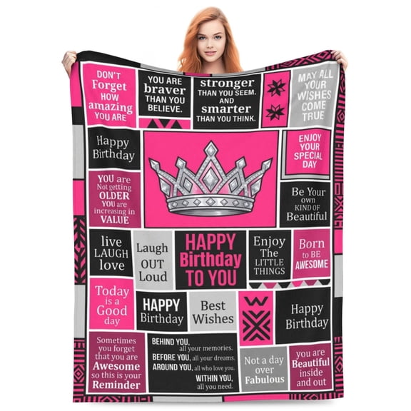 Birthday Blanket, Flannel Happy Birthday Print, All Season Throw, Warm Soft Plush Cozy Blanket 50x40