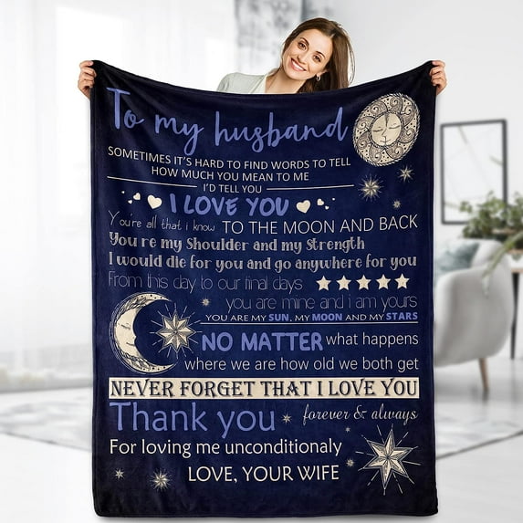 Birthday Blanket Gifts for Husband from Wife - Valentine Unique Gift to My Husband Throw for Him Men Soft Fuzzy Fleece Cozy Plush Bed Couch Birthday Christmas Lightweight Blanket 50"x60"