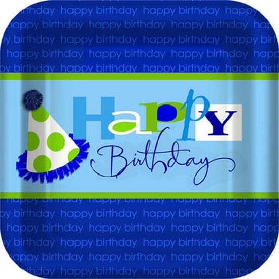 Birthday Blue Modern Adult Kids Birthday Party 9" Square Paper Dinner Plates