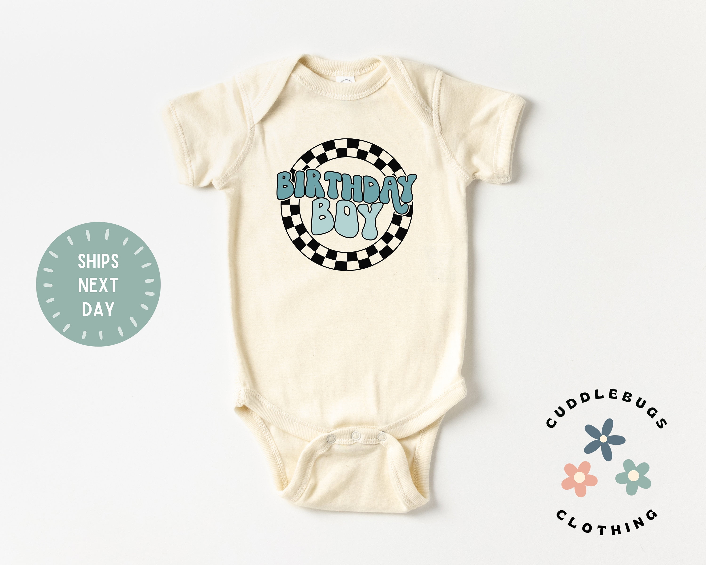 Birthday Boy Baby Onesies Bodysuit, Retro Checkered Birthday Boy, Cake ...