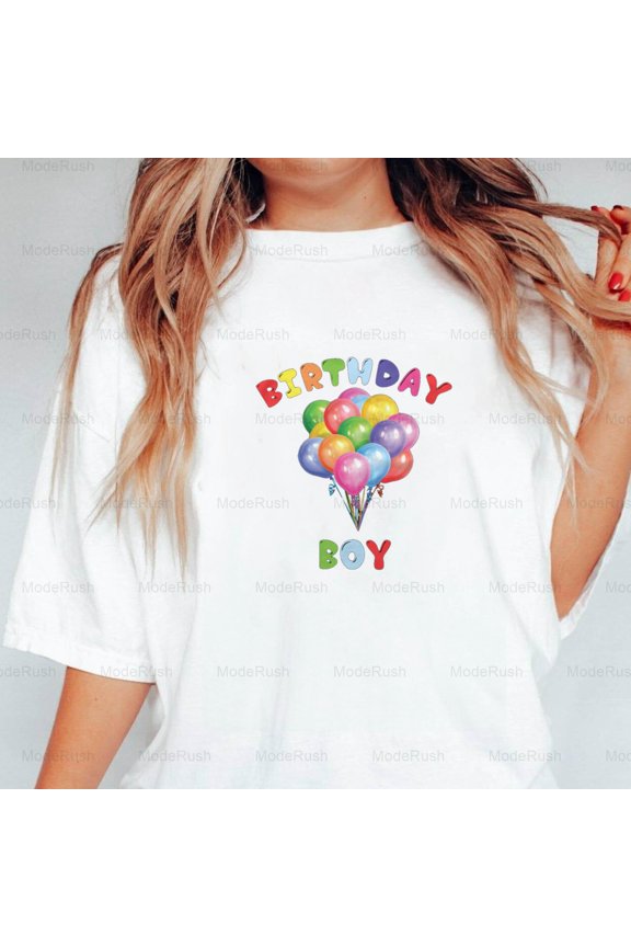 Birthday Boy Balloons Funny Celebration Party Graphic Design Unisex T-Shirt, up to size 5XL-TS WHITE