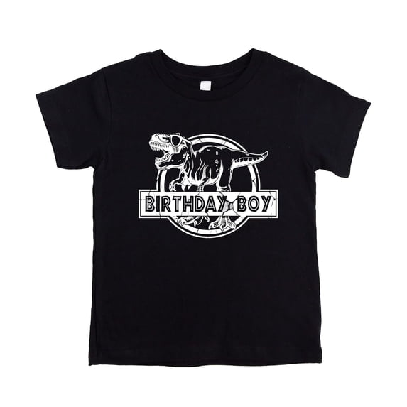 Birthday Boy Dinosaur Shirt for Boys T-Rex Themed Birthday Party T-Shirt for Toddlers and Kids Black Shirt 2T