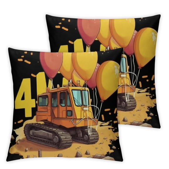 Birthday Boy Excavator Construction  Throw Pillow