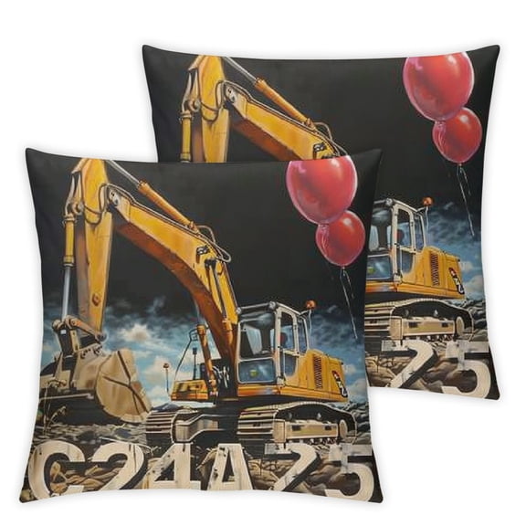 Birthday Boy Excavator Construction  Years Old Throw Pillow