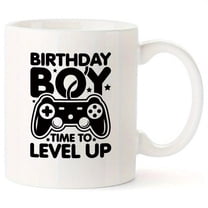 Birthday Boy Game Boy Mug - 11oz Ceramic Coffee Cup with "Time to Level Up" Gaming Design & Controller Graphic - Durable Reusable Gift for Gamers, Birthday Present for Him, Gamer Enthusiast Drinkware