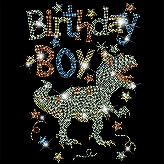 Birthday Boy Iron on Rhinestones Clothes Dinosaur Heat Transfer Stickers Iron on Decals Rhinestone Patches