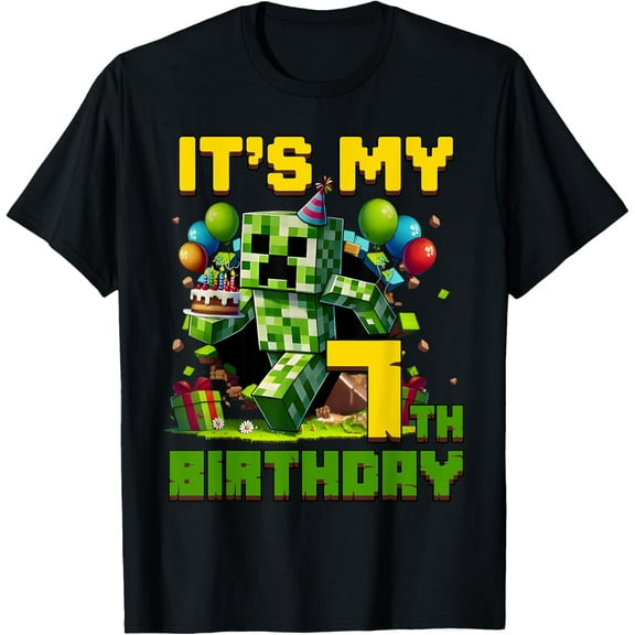 Birthday Boy It'S My 7Th Birthday 7 Year Old Pixel Gamer T-Shirt Unisex S-5XL Hot Trending Shirt, Vintage Birthday Gift