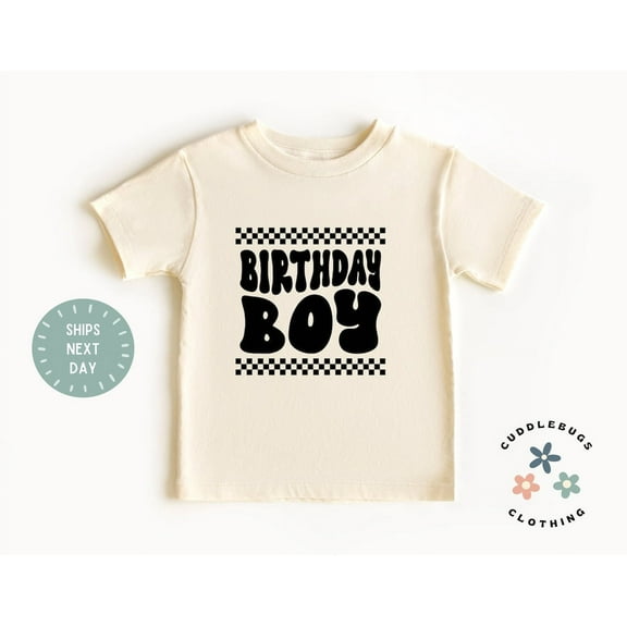 Birthday Boy Kids Shirt - Retro Checkered Black Birthday Boy Tee - Toddler Boy Birthday - Grandson - Gift For Boy - Kids Natural Toddler Tee, New Born, Baby Shower Gift, New Parents Gift