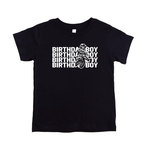 Birthday Boy Shirt for Youth and Toddler Boys Bold Dirtbike Themed Tee Black Shirt 18 Months