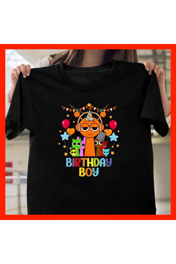 Birthday Boy T-Shirt - Cute Cartoon Characters, Party Hat, Headphones, Festive Celebration Tee G286, for Unisex, Extended Sizes Up to 5XL