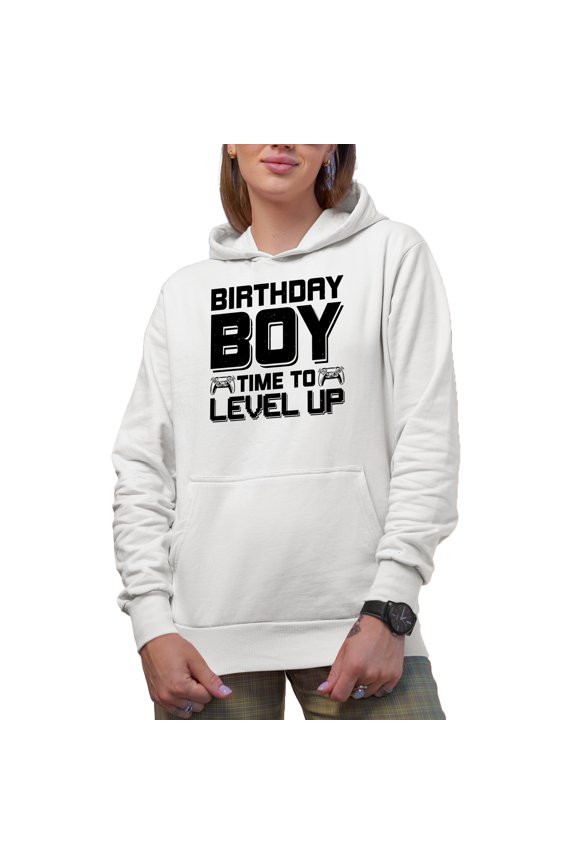 Birthday Boy Time to Level Up, Video Gamer, White Hooded Sweatshirt or Hoodie, Small