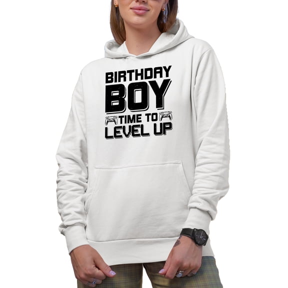 Birthday Boy Time to Level Up, Video Gamer, White Hooded Sweatshirt or Hoodie, XL