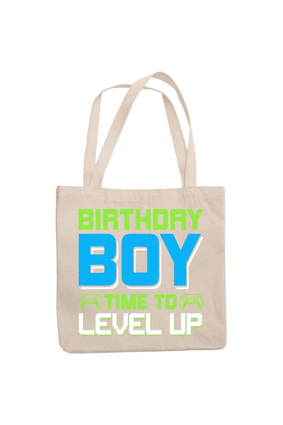 Birthday Boy Time to Level Up, Video Gamer's Bday, 12oz Canvas Tote Bag