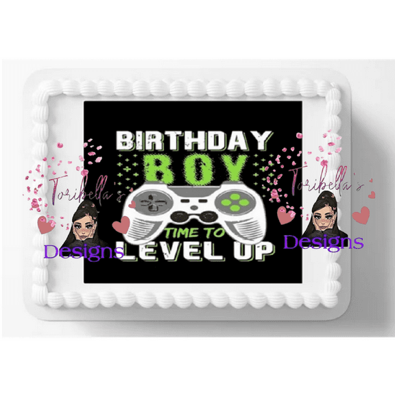 Birthday Boy Video Game Level Up Birthday Edible Image Cake Topper, by ToriBellas Designs