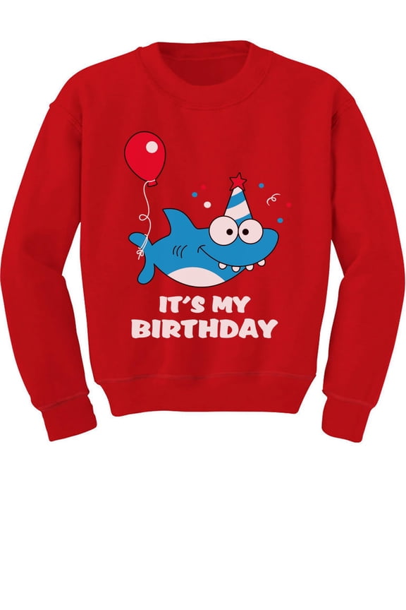Birthday Boy or Girl Shark Top Funny Gift Toddler Kids Sweatshirt 4T Red