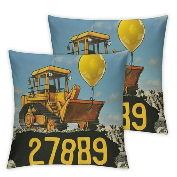 Birthday Boys Construction Truck Bulldozer Throw Pillow