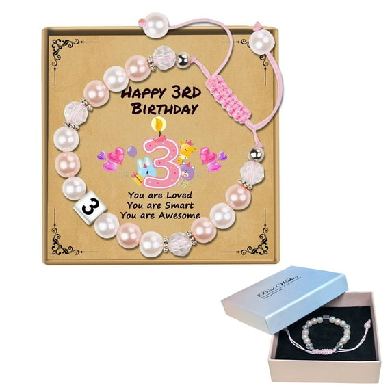 Birthday Bracelet Gifts for 3 Year Old Girl with Gift Box, Adjustable Handmade Beaded Birthday Bracelet as Birthday Gift for 3 Years Old Daughter/Granddaughter/Niece