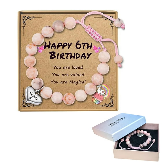 Birthday Bracelet Gifts for 6 Year Old Girl, Adjustable Handmade Beaded Birthday Bracelet as Birthday Gift for 6 Years Old Daughter/Granddaughter/Niece,Six Year Old Girl Birthday Gifts
