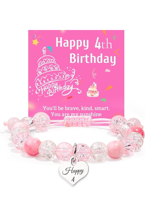 Birthday Bracelets Gifts for 1 2 3 4 5 6 7 8 Year Old Girls, Pink and white crystals Heart Charms Bracelets, Birthday Gifts for Girls Daughter Granddaughter Niece