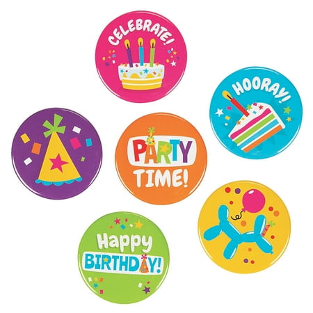 Birthday Buttons - Party Favors - 24 Pieces