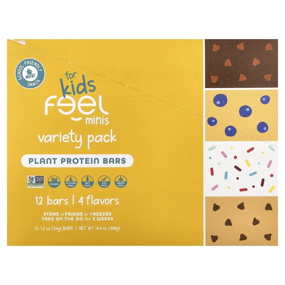 Feel Minis  Protein Bars for Kids | Variety 12 Pack | Mom Approved | School Snack | No Added Sugar | + Daily Veggies