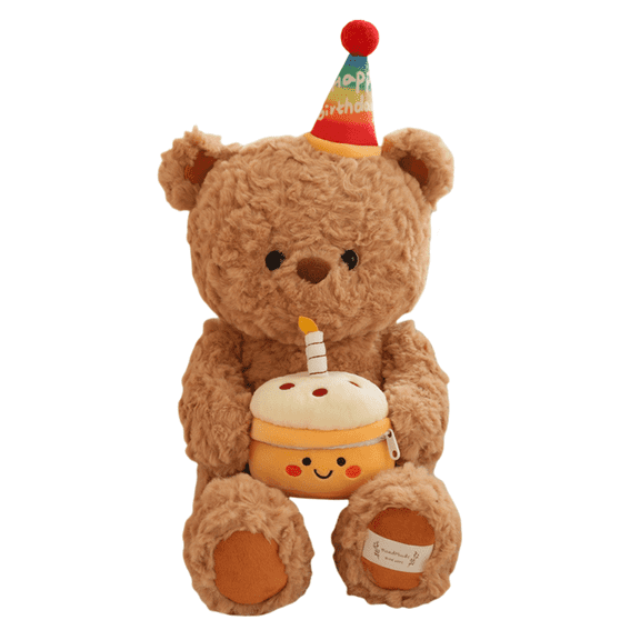 Birthday Cake Bear Stuffed Animal Doll-15.7''Cute Cake Fox Plush Toy Children Adult Birthday Gift