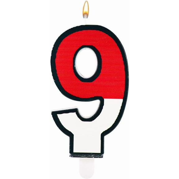 Birthday Cake Candle - Cartoon Red And White Number 9 Decorative Topper For Birt