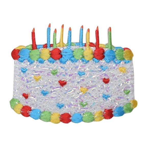 Birthday Cake/Candles - Large - White Confetti/Shimmery - Iron on Embroidered Patch