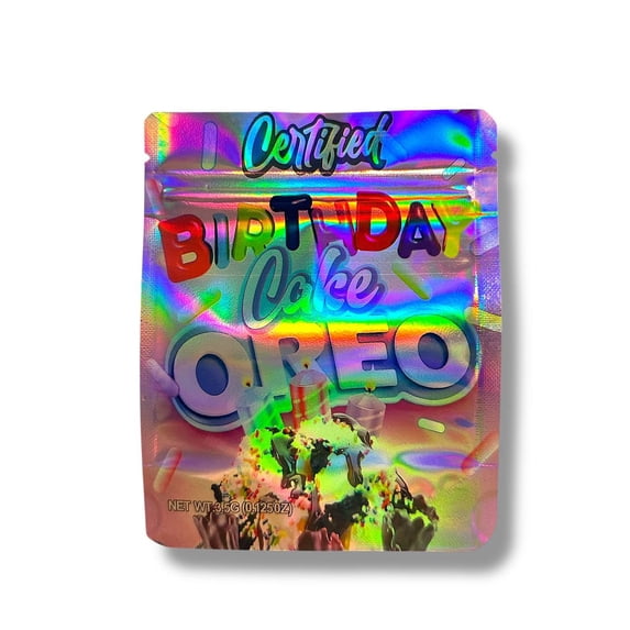 Birthday Cake Cookie Mylar Bags 50pc Exotic 3.5g Resealable Storage Packaging Set