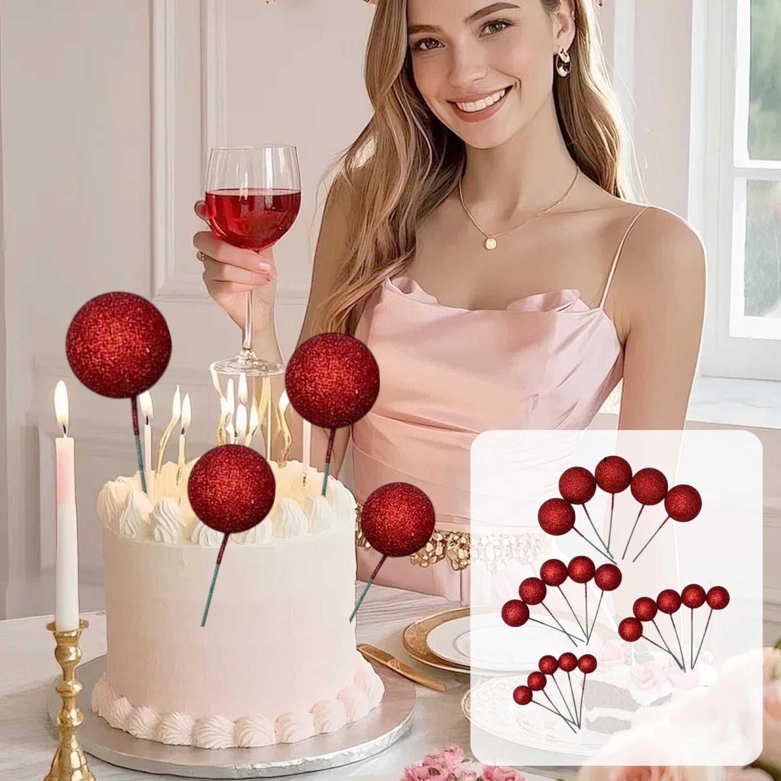 Birthday Cake Decorations, 20-Piece Foam Balls, Glitter Balls, Cake ...