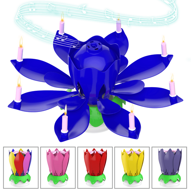 Birthday Cake Flower Candles with Happy Birthday Music Rotating Setup