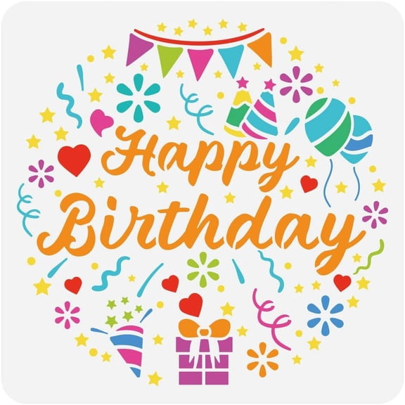 Birthday Cake Painting Stencil 11.8x11.8 inch Reusable Happy Birthday Template Decorative Cake Template Birthday Theme Stencil for Cakes Card Making Scrapbook DIY Home Decor