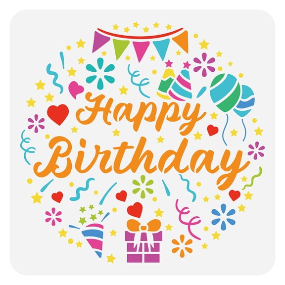 Birthday Cake Painting Stencil 11.8x11.8 inch Reusable Happy Birthday Template Decorative Cake Template Birthday Theme Stencil