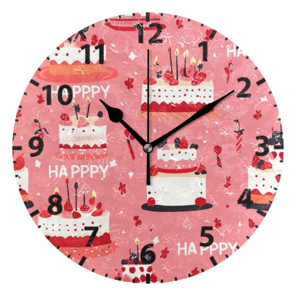 Birthday Cake Pattern Wall Clock 10in Round Artistic Oil Painting Home Decor Desk Table Clock