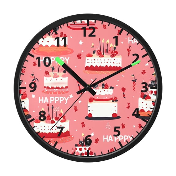 Birthday Cake Pattern Wall Clock 12 Inch Voice Activated Night Light Silent Non Ticking