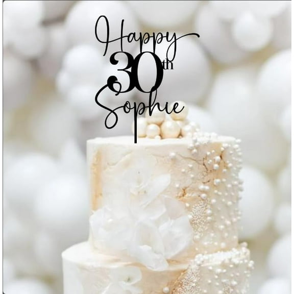Birthday Cake Topper, Black Acrylic, Name and Age Design, 30th 40th 50th 60th 70th 80th 90th 100th Celebration Party Decoration