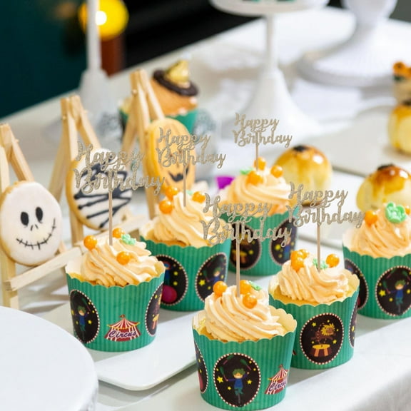Birthday Cake Topper Cupcake Happy Picks Glitter Party Toppers Toothpick Appetizer Dessert Insert Pick Decorations