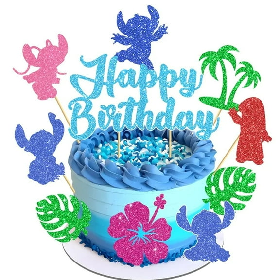 Birthday Cake Topper for Stitch, Glitter Birthday Cake Decoration Birthday Party Decoration for Shower Birthday Party Supplies