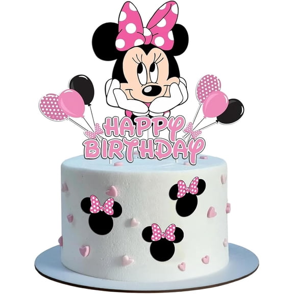 Birthday Cake Toppers, Cute Mouse Cake Decorations, Cartoon Themed Cupcake Topper, Birthday Party Supplies (Pink)