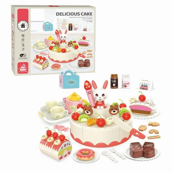 Birthday Cake Toy Play Food Set 85 Pieces Plastic Kitchen Set Pretend Play Ideal for Kids +3 by Mundo Toys